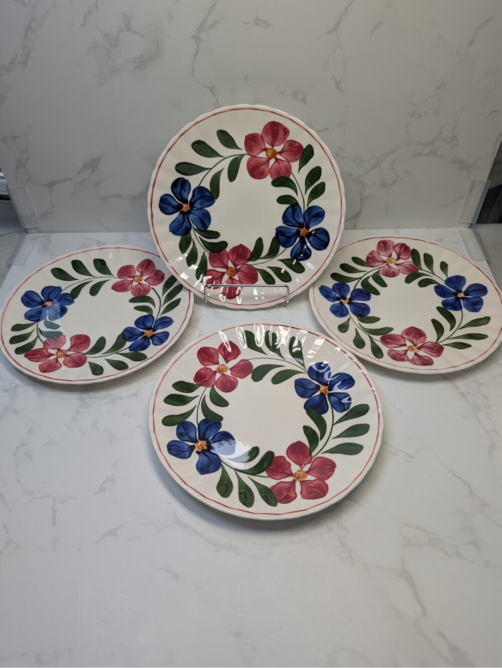 Blue Ridge Laurel Wreath Luncheon Salad Plates Set of 4 8.5" Hand Painted USA